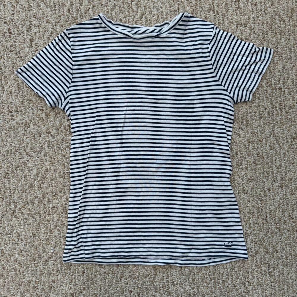 Vineyard Vines Women's Shirt White & Navy Stripe Short Sleeve XS Nautical